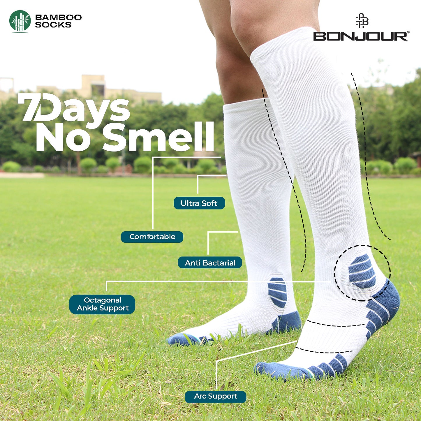 White Bamboo Compression Socks for Men - Pack of 1