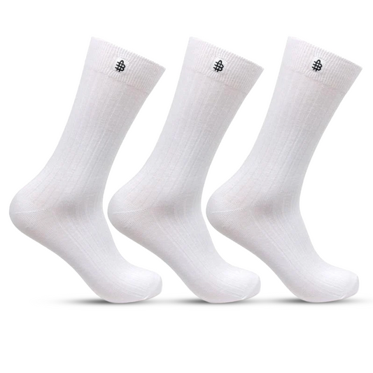 Men Cotton White Rib Full Length Socks- Pack of 3