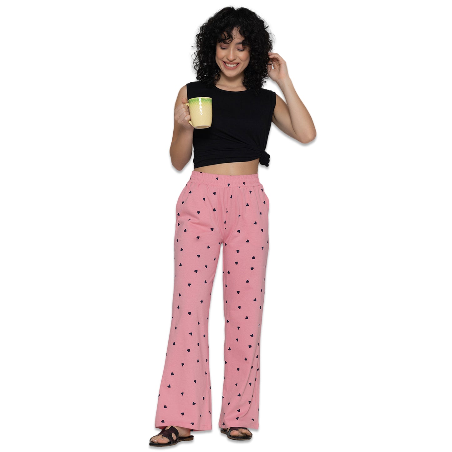 Women Printed Flared Pants - Pink