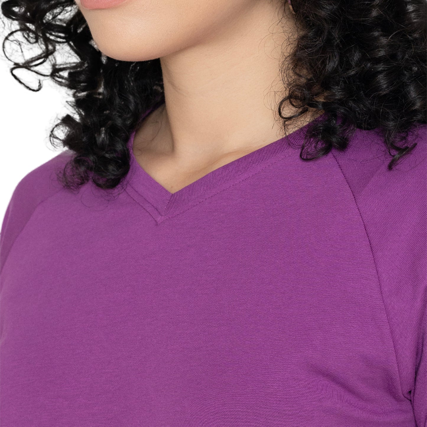 Women V Neck Lounge Wear Tee- Comfort Fit - Purple