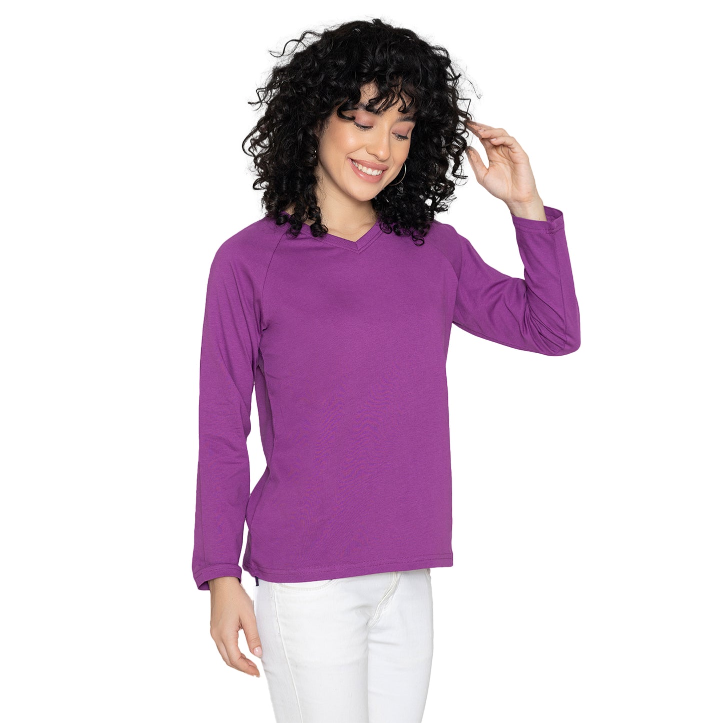 Women V Neck Lounge Wear Tee- Comfort Fit - Purple