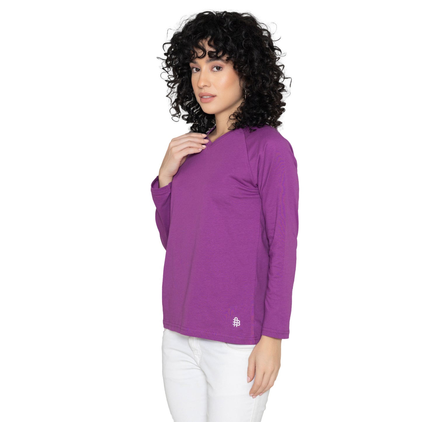Women V Neck Lounge Wear Tee- Comfort Fit - Purple
