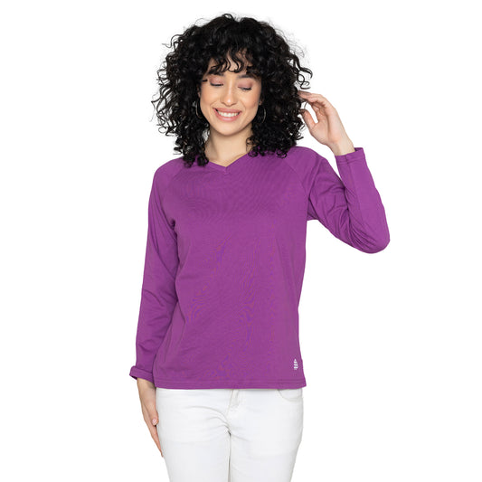Women V Neck Lounge Wear Tee- Comfort Fit - Purple