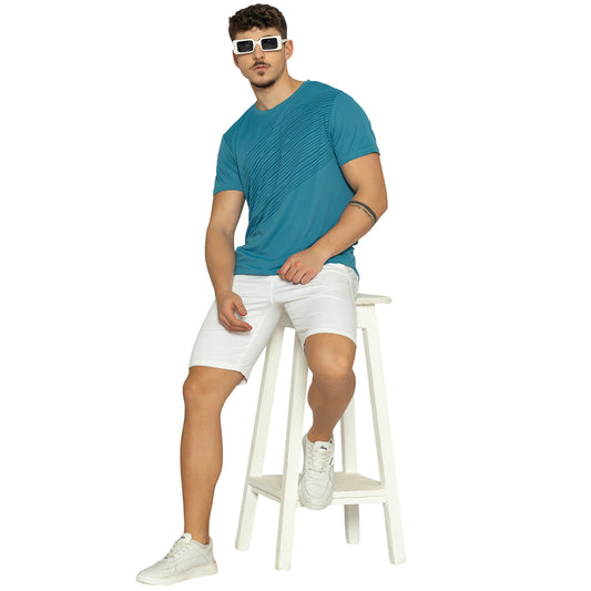 Men's Printed Round Neck T-Shirt - Steal Blue