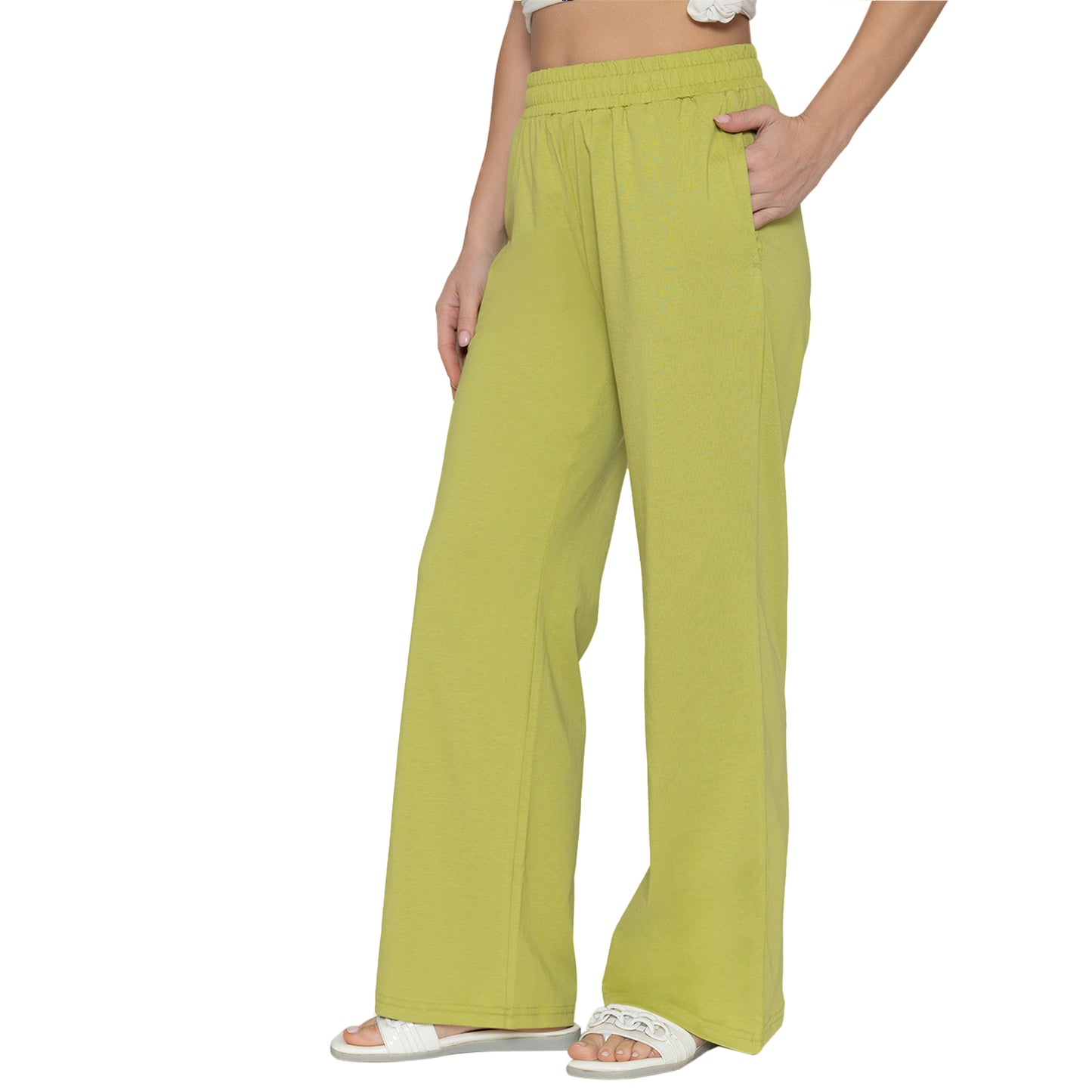 Women Flared Pants - Green Banana