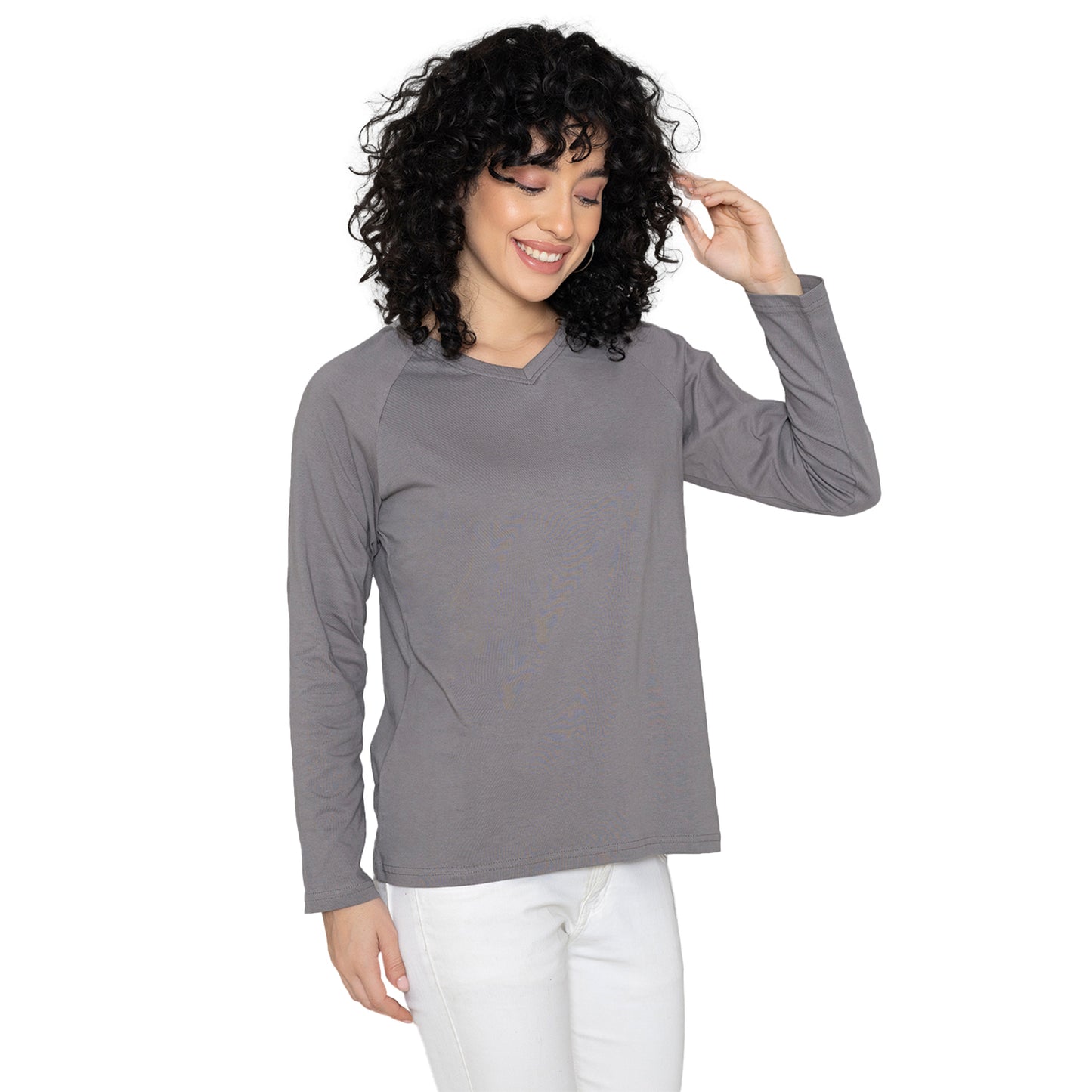 Women's V-Neck Lounge Wear T-Shirt - Grey