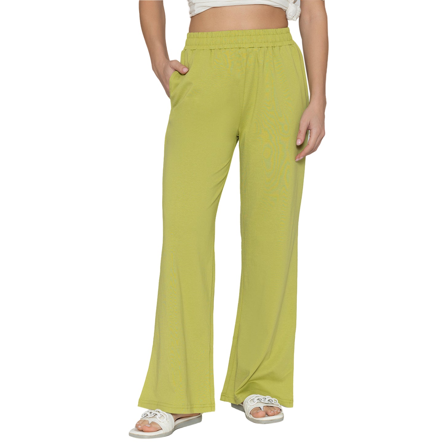 Women Flared Pants - Green Banana
