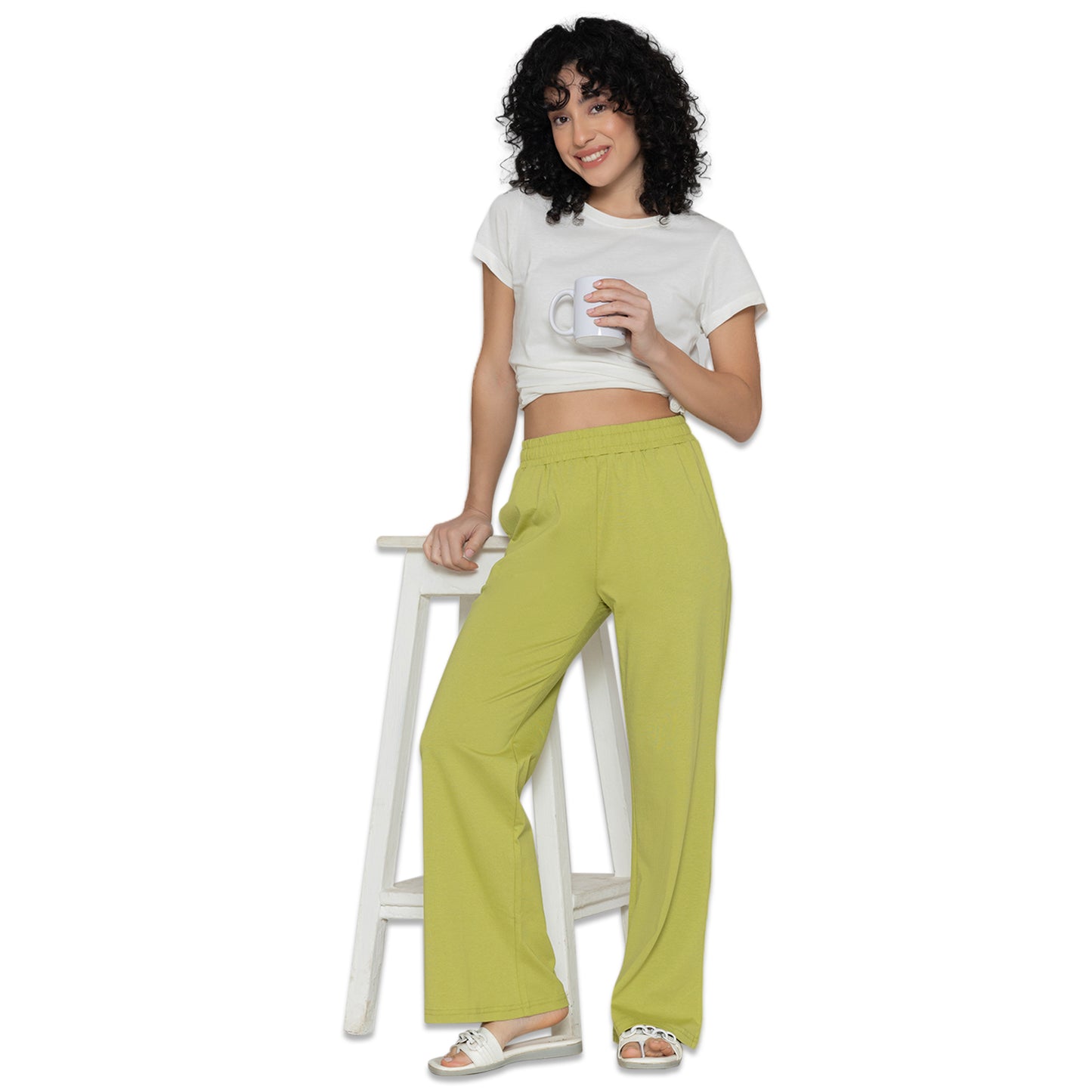 Women Flared Pants - Green Banana