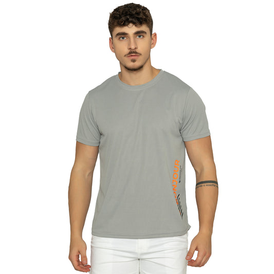 Men's Printed Round Neck T-Shirt - Lt-Grey