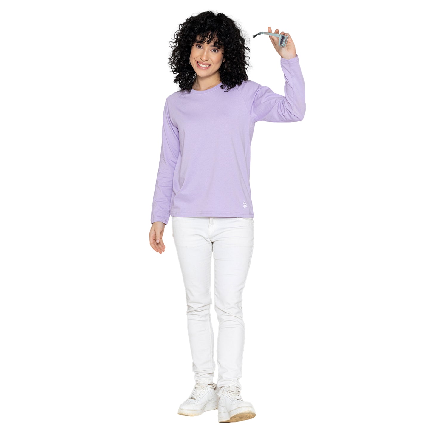 Women Round Neck Lounge Wear Printed Tee- Comfort Fit - Pastel lilac