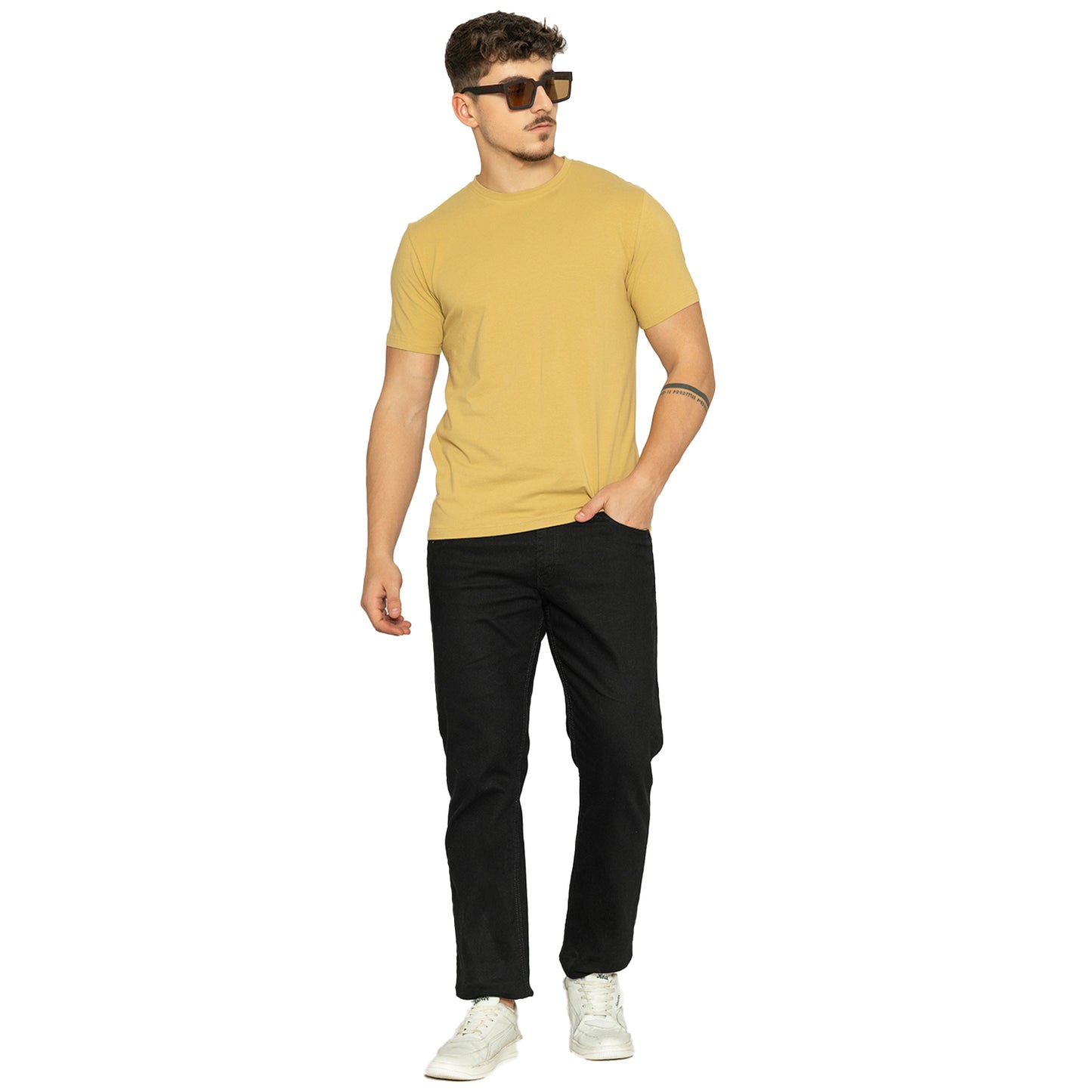 Warm Gold Round Neck Half Sleeves T-Shirt for Men