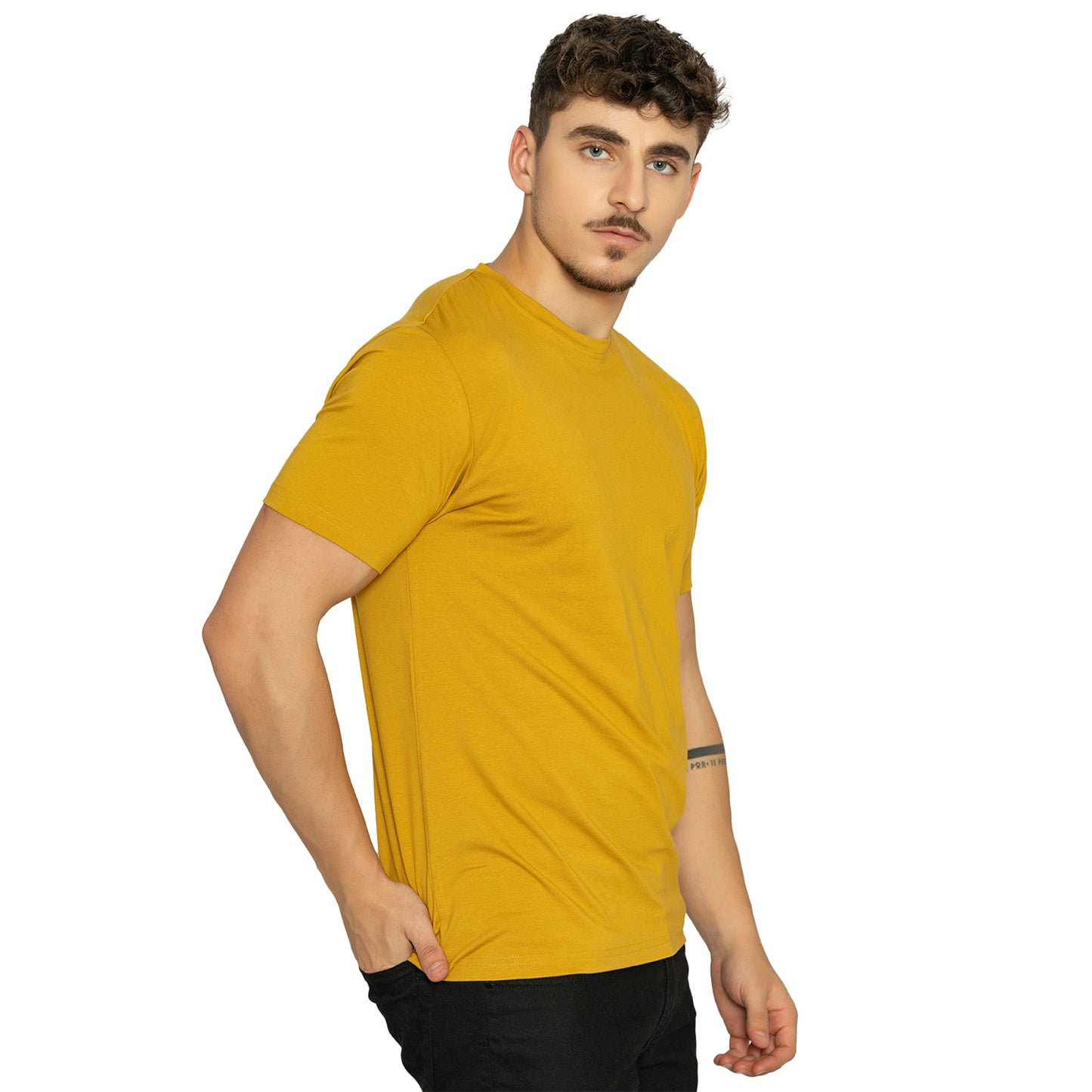 Golden Men's Round Neck Solid T-Shirt