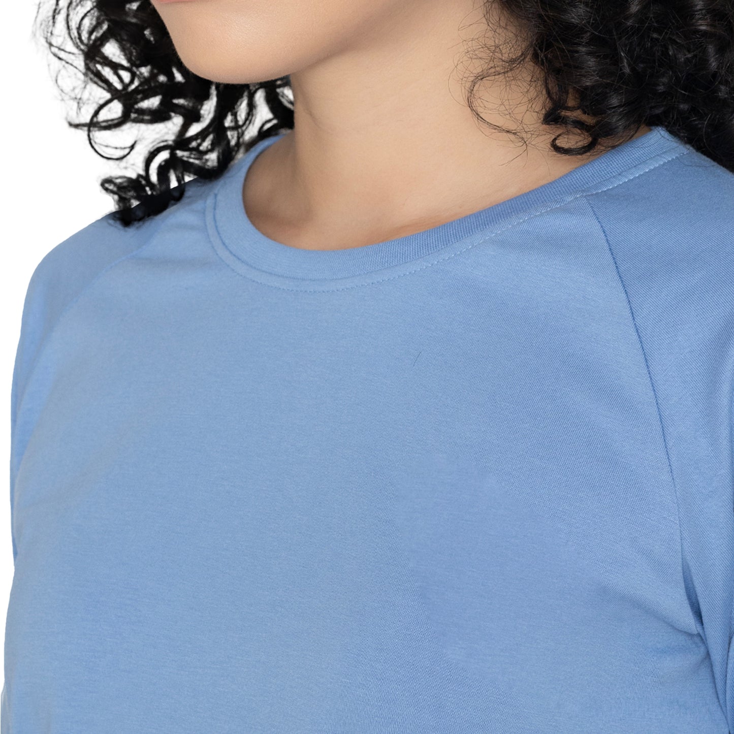 Women Round Neck Lounge Wear Printed Tee- Comfort Fit - Lt. Navy