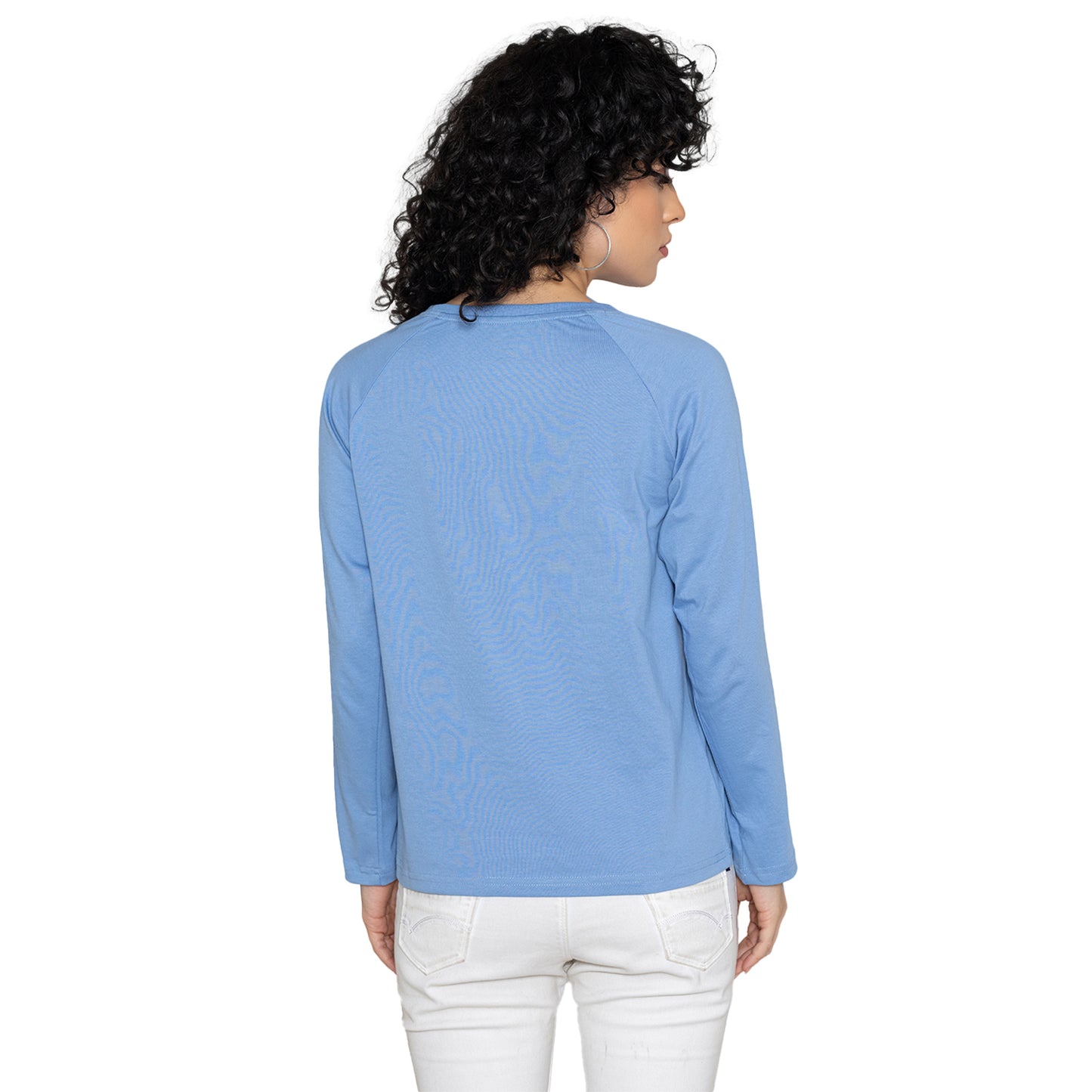 Women Round Neck Lounge Wear Printed Tee- Comfort Fit - Lt. Navy