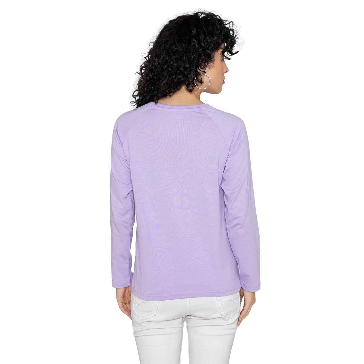 Women Round Neck Lounge Wear Printed Tee- Comfort Fit - Pastel lilac