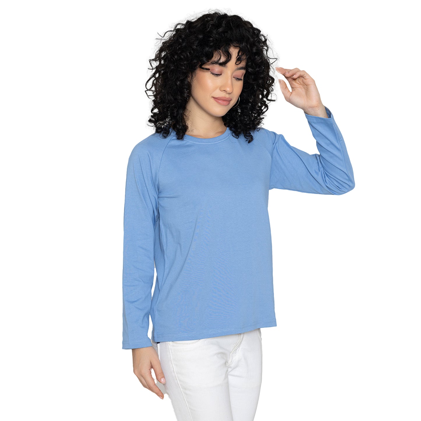 Women Round Neck Lounge Wear Printed Tee- Comfort Fit - Lt. Navy