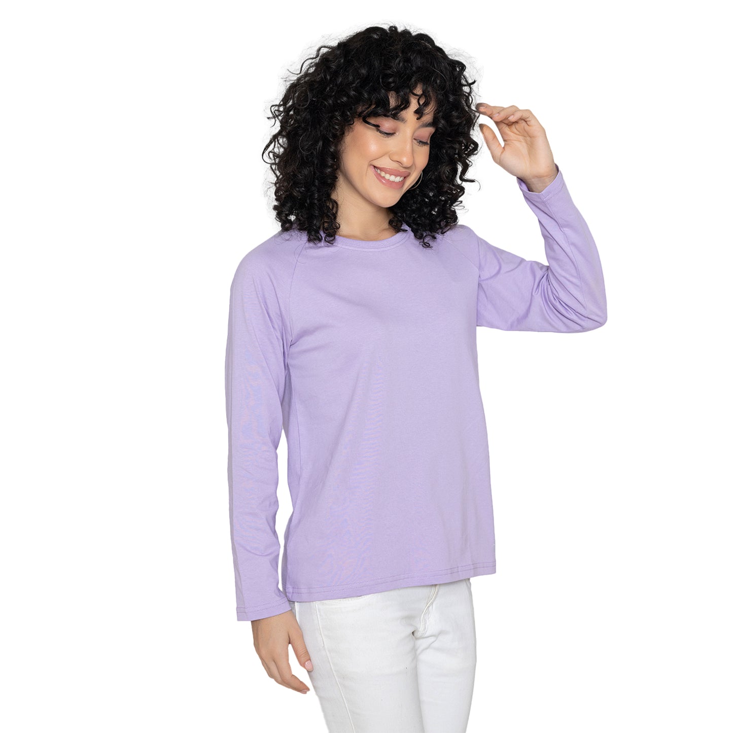 Women Round Neck Lounge Wear Printed Tee- Comfort Fit - Pastel lilac