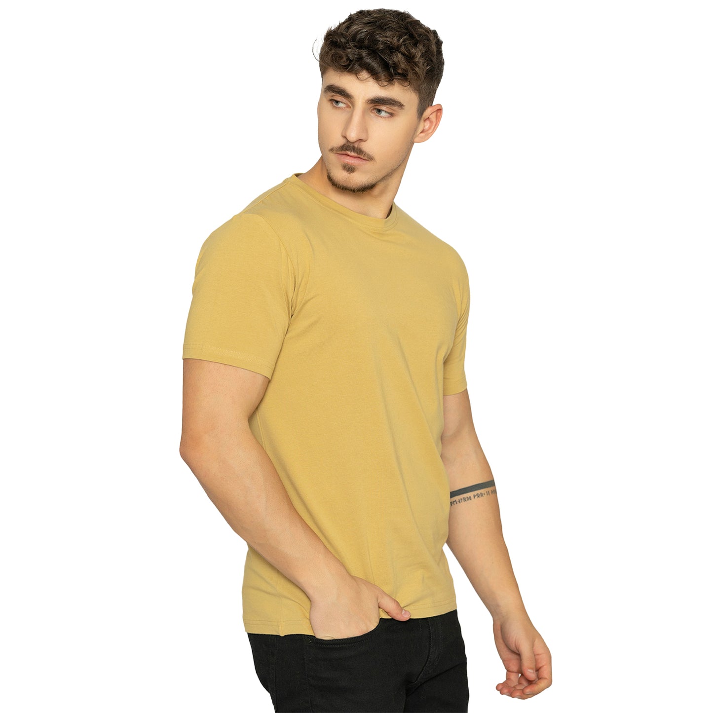 Warm Gold Round Neck Half Sleeves T-Shirt for Men