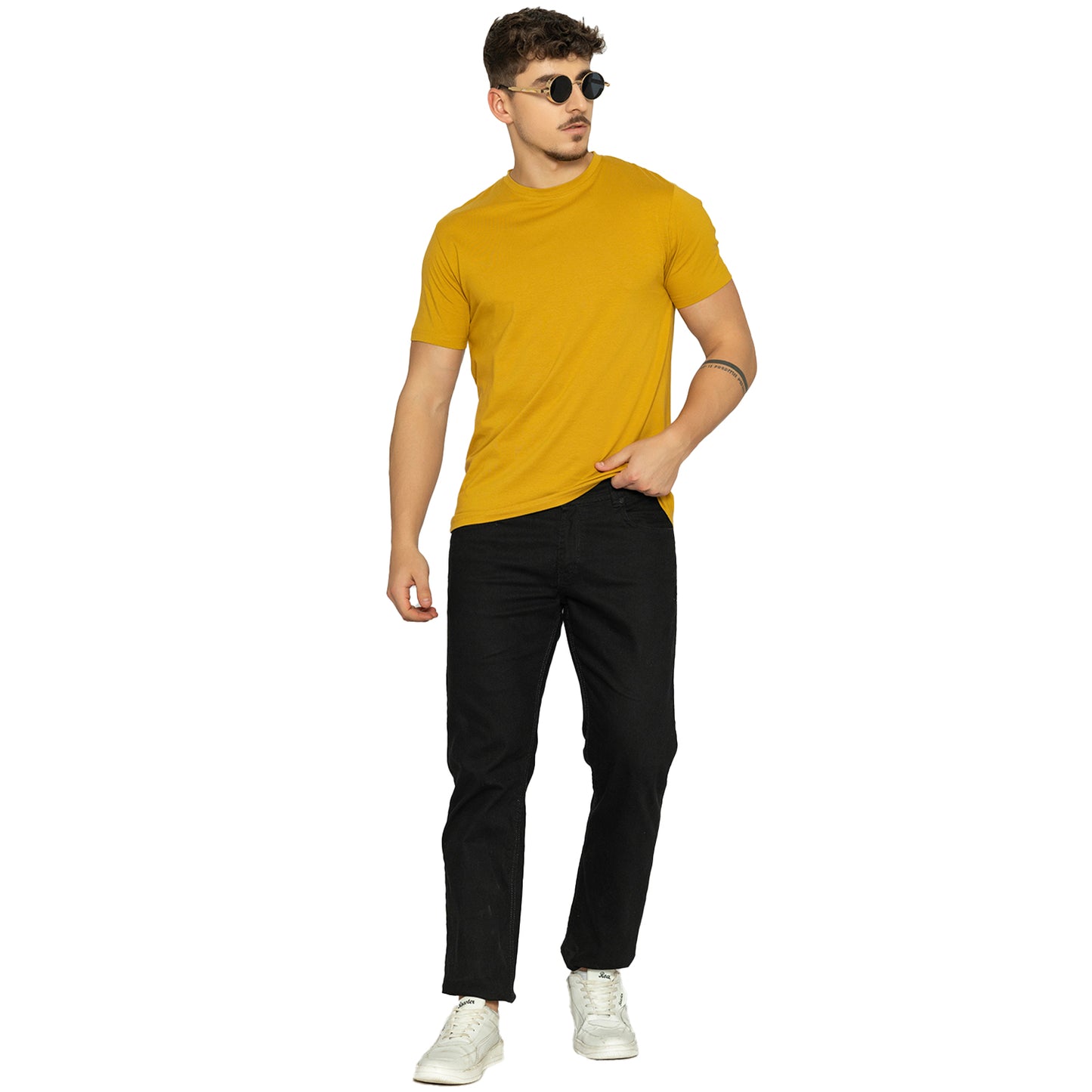 Golden Men's Round Neck Solid T-Shirt