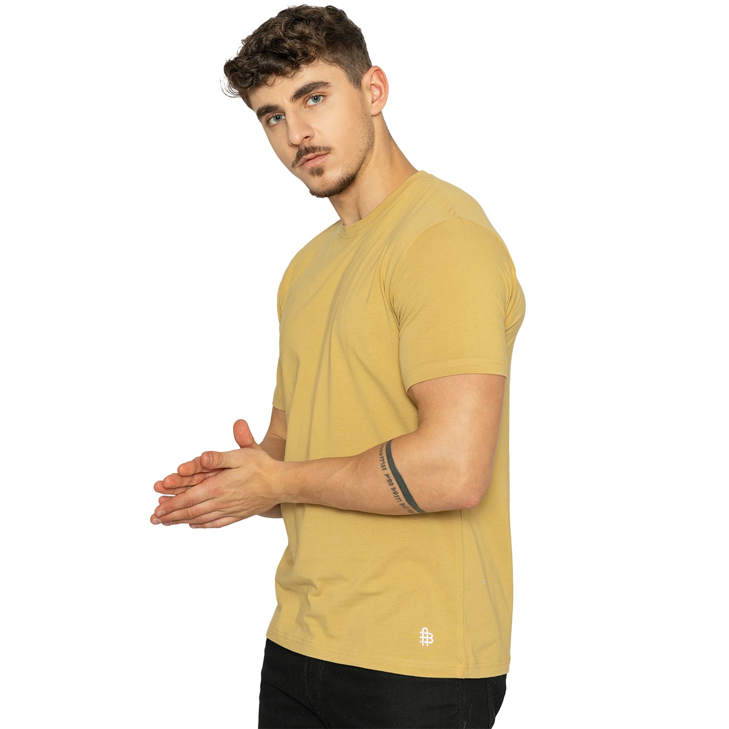 Warm Gold Round Neck Half Sleeves T-Shirt for Men