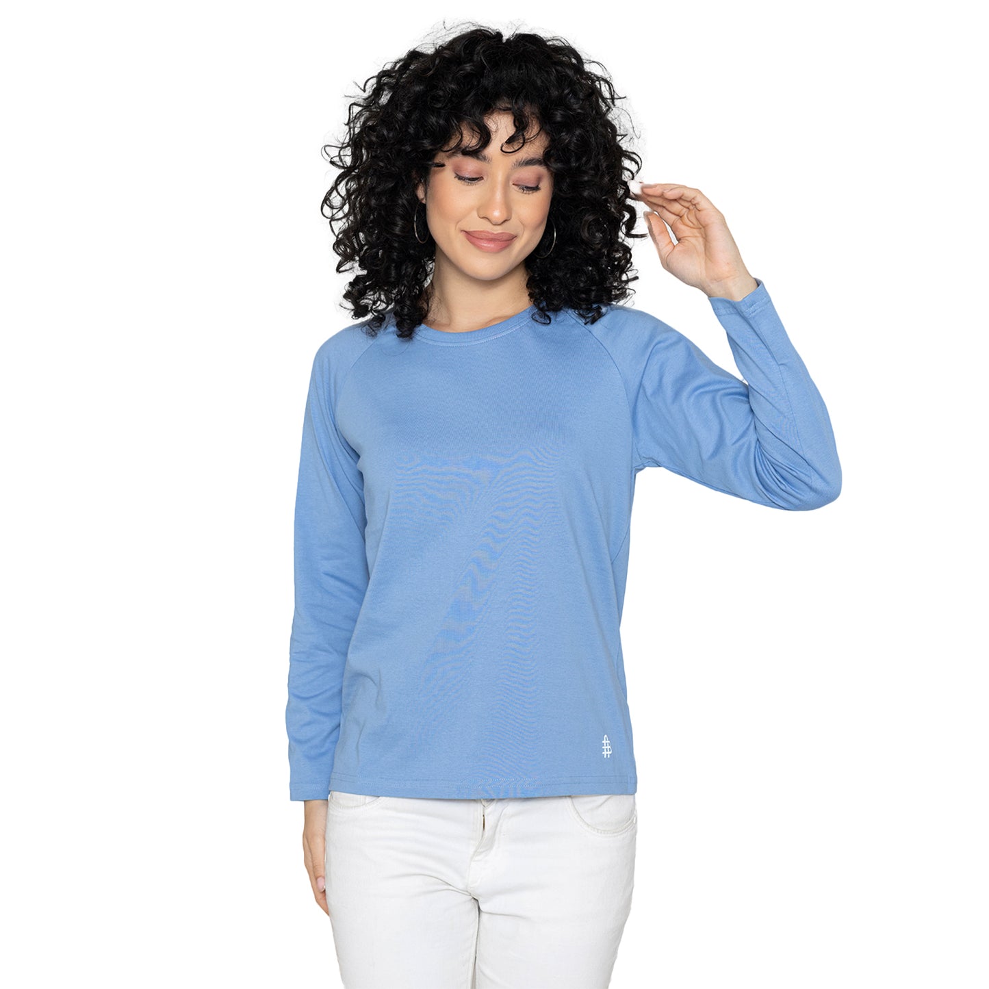 Women Round Neck Lounge Wear Printed Tee- Comfort Fit - Lt. Navy