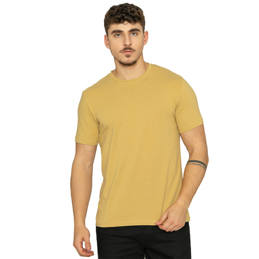 Warm Gold Round Neck Half Sleeves T-Shirt for Men