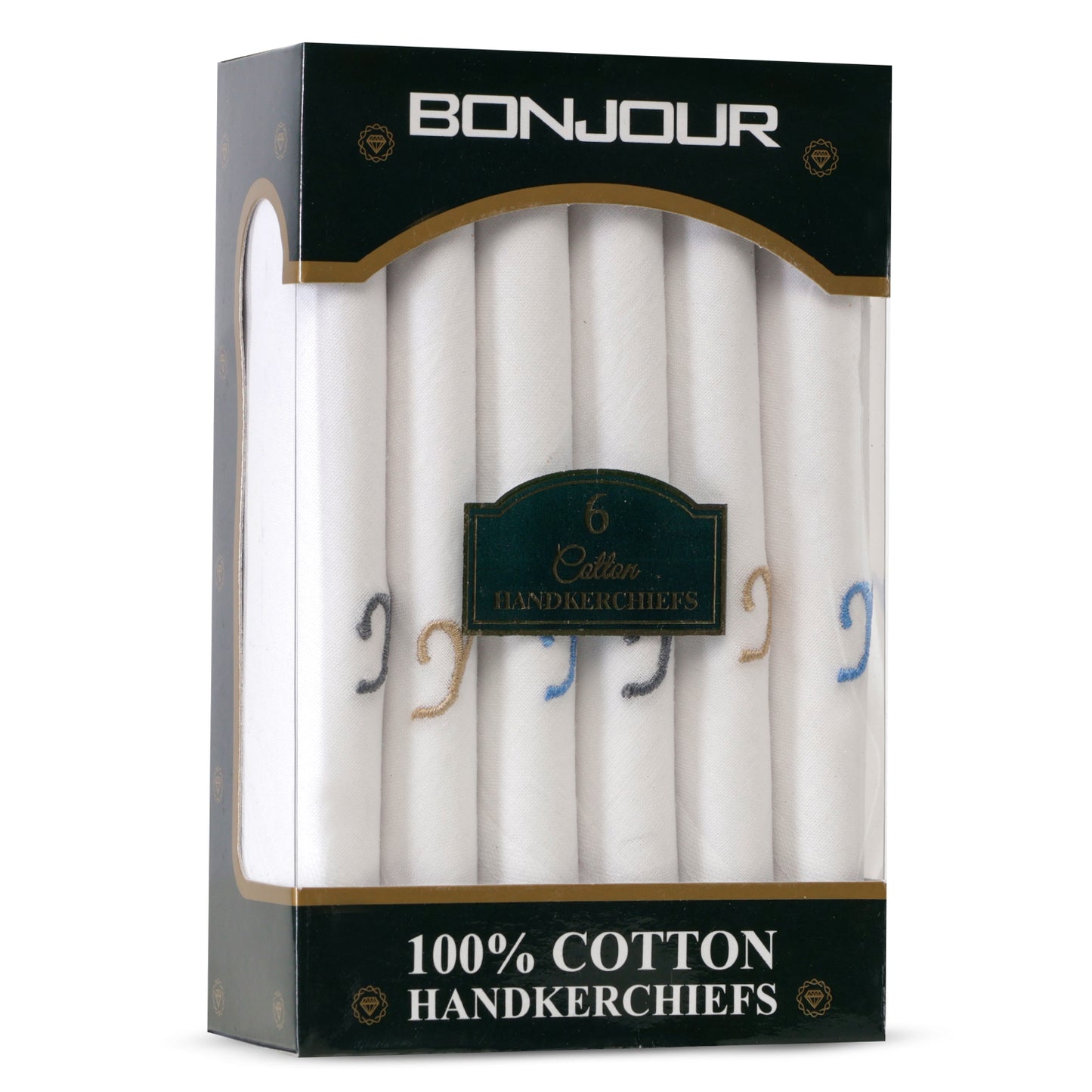 Men's White Cotton Handkerchief With Alphabet Y Initial (Pack of 6)