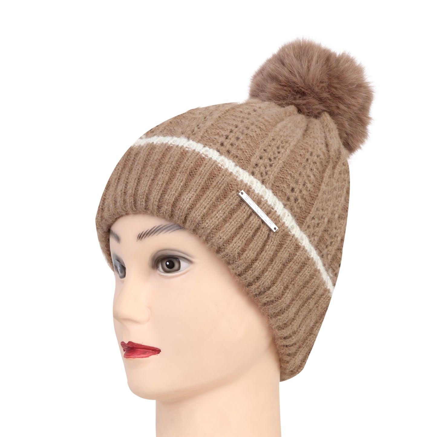 Women & Girls Pom-Pom Knitted Beanie Cap