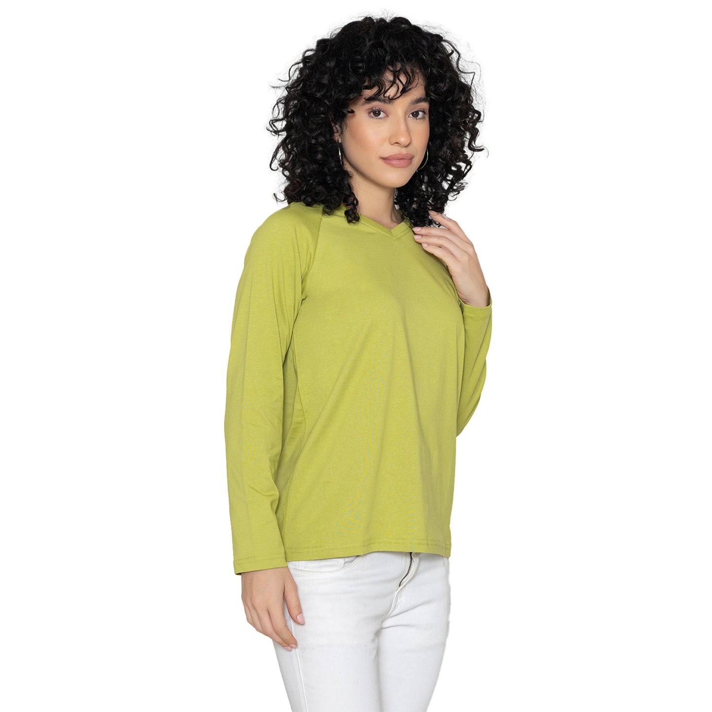Women V Neck Lounge Wear Tee- Comfort Fit - Green