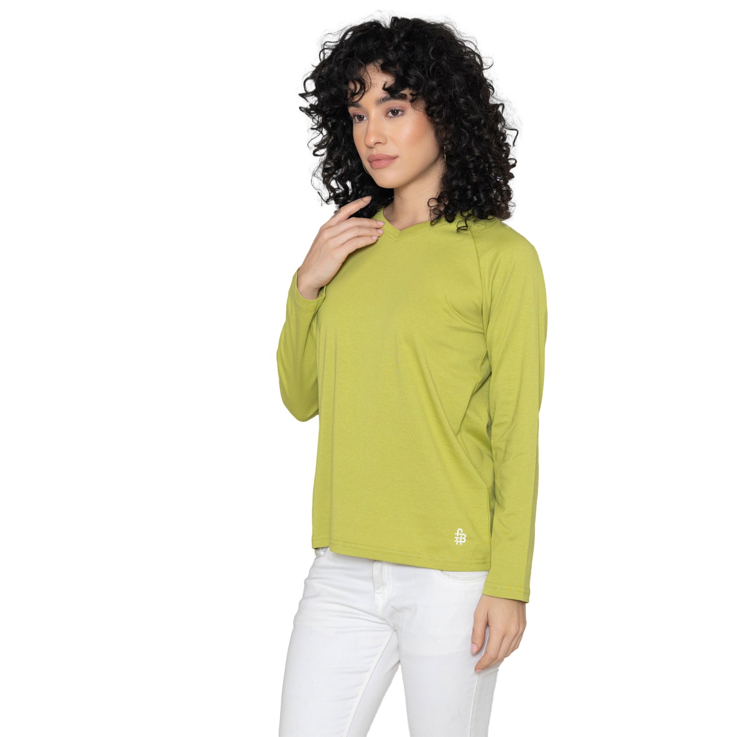 Women V Neck Lounge Wear Tee- Comfort Fit - Green