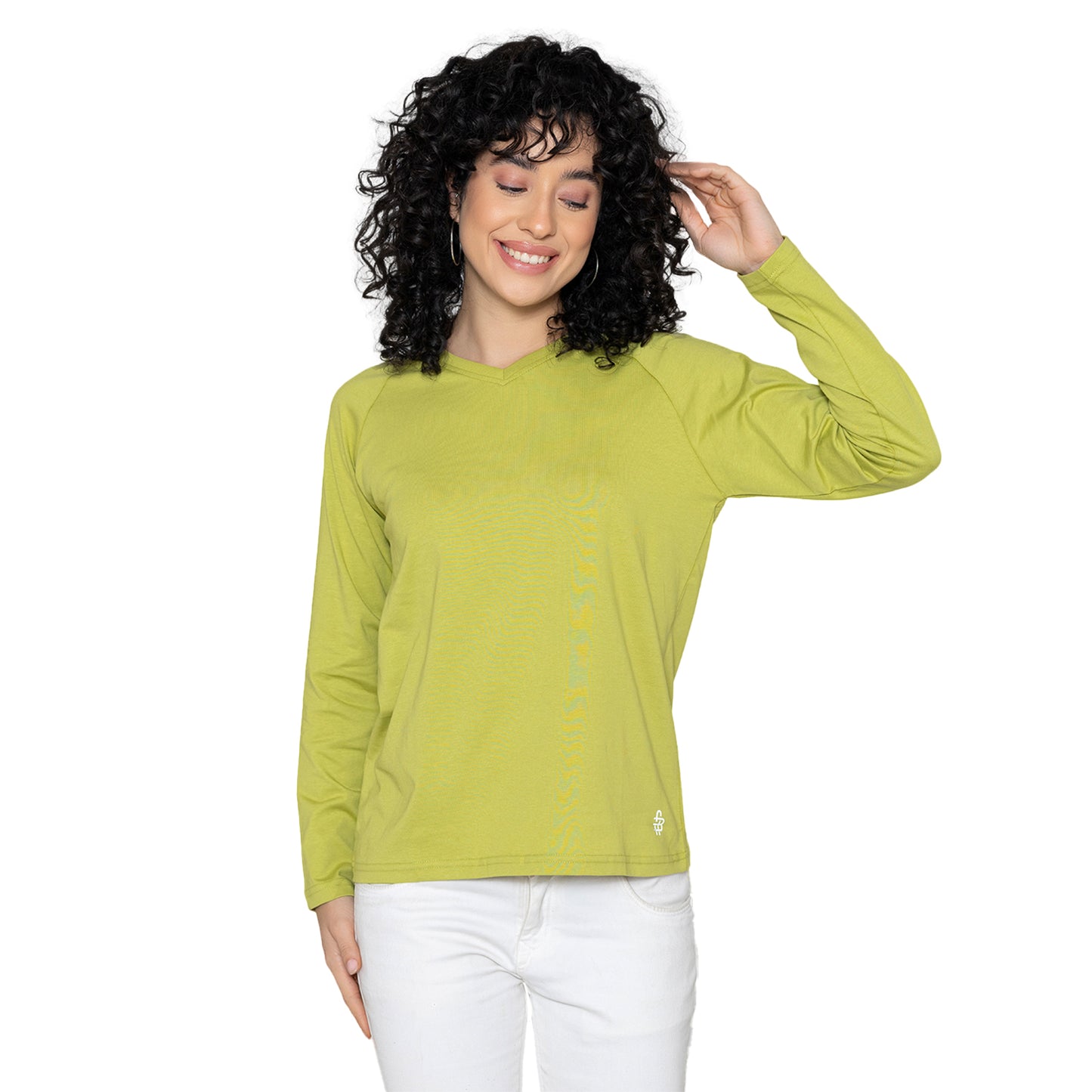 Women V Neck Lounge Wear Tee- Comfort Fit - Green