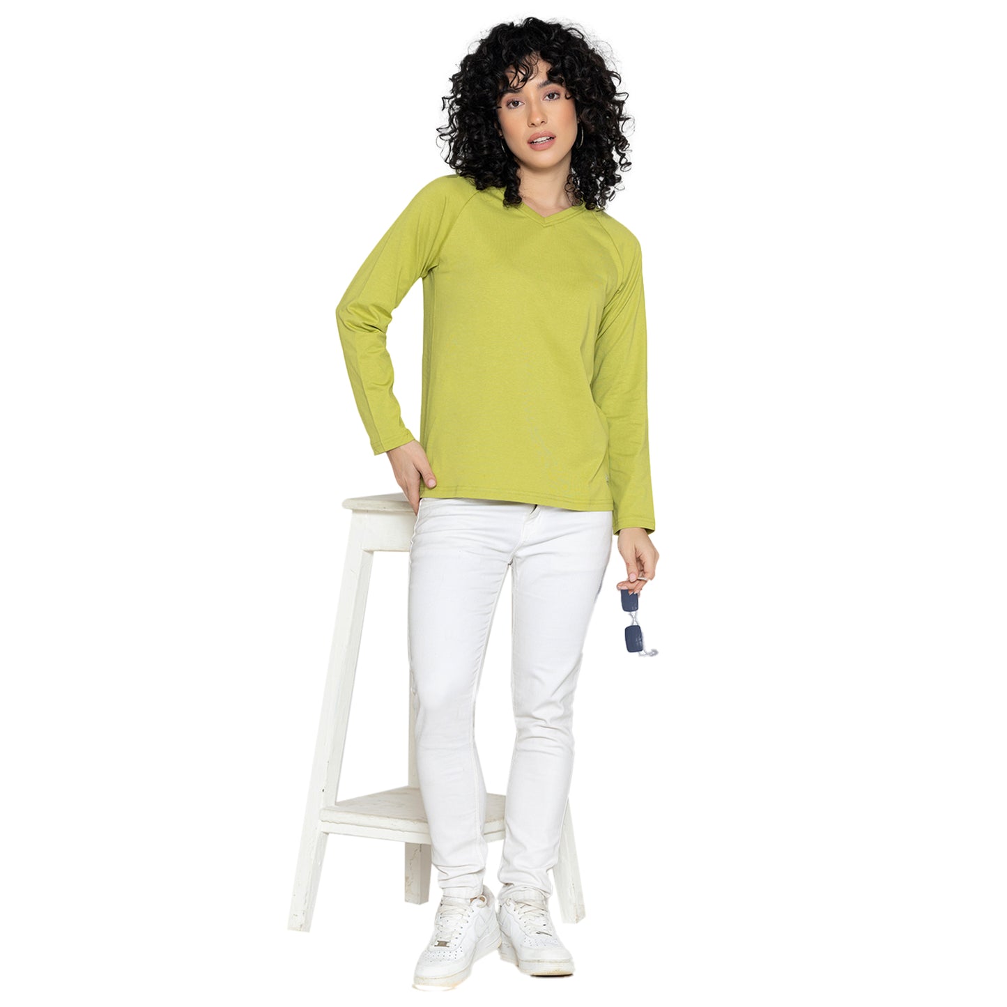 Women V Neck Lounge Wear Tee- Comfort Fit - Green