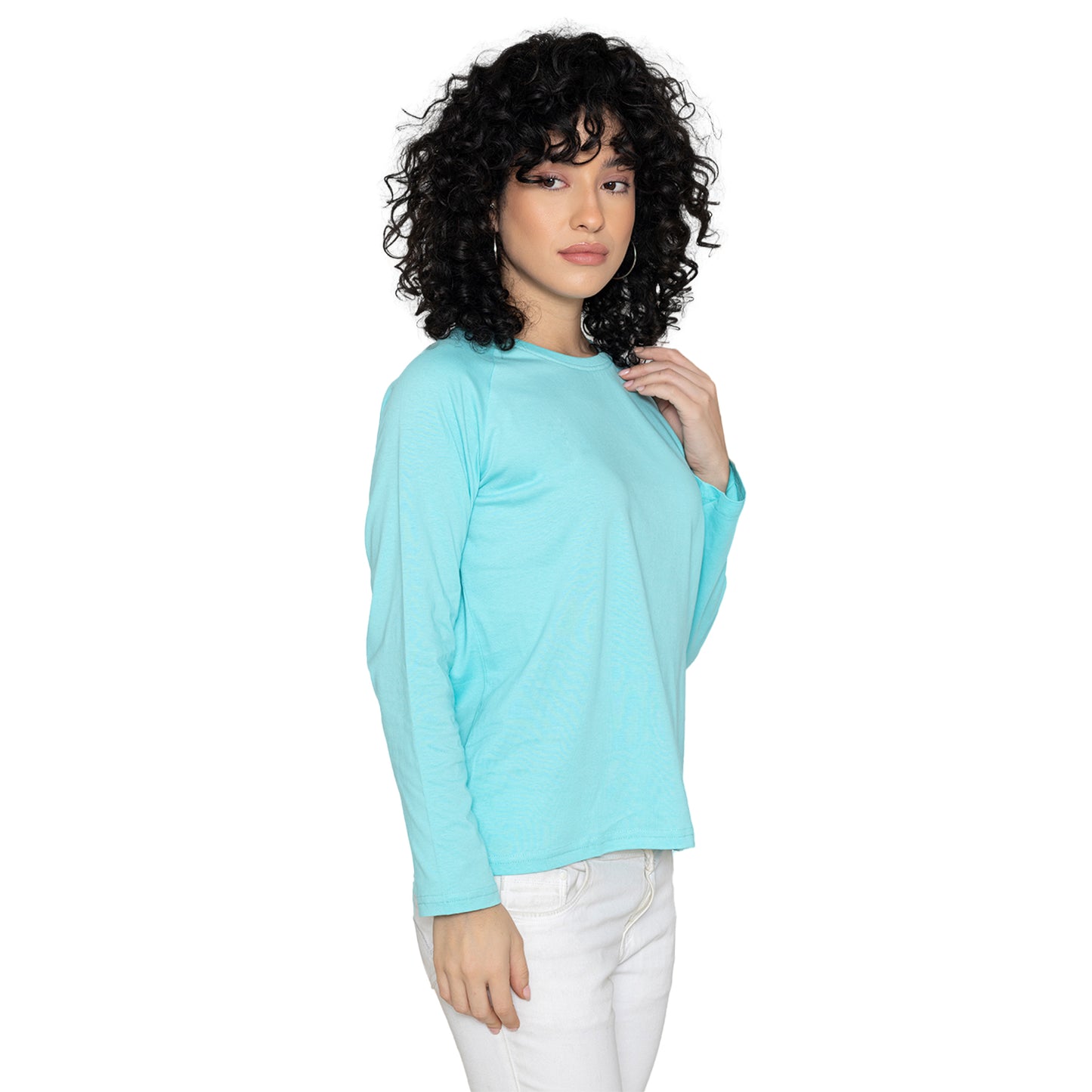 Women Round Neck Lounge Wear Printed Tee- Comfort Fit - Aruba blue