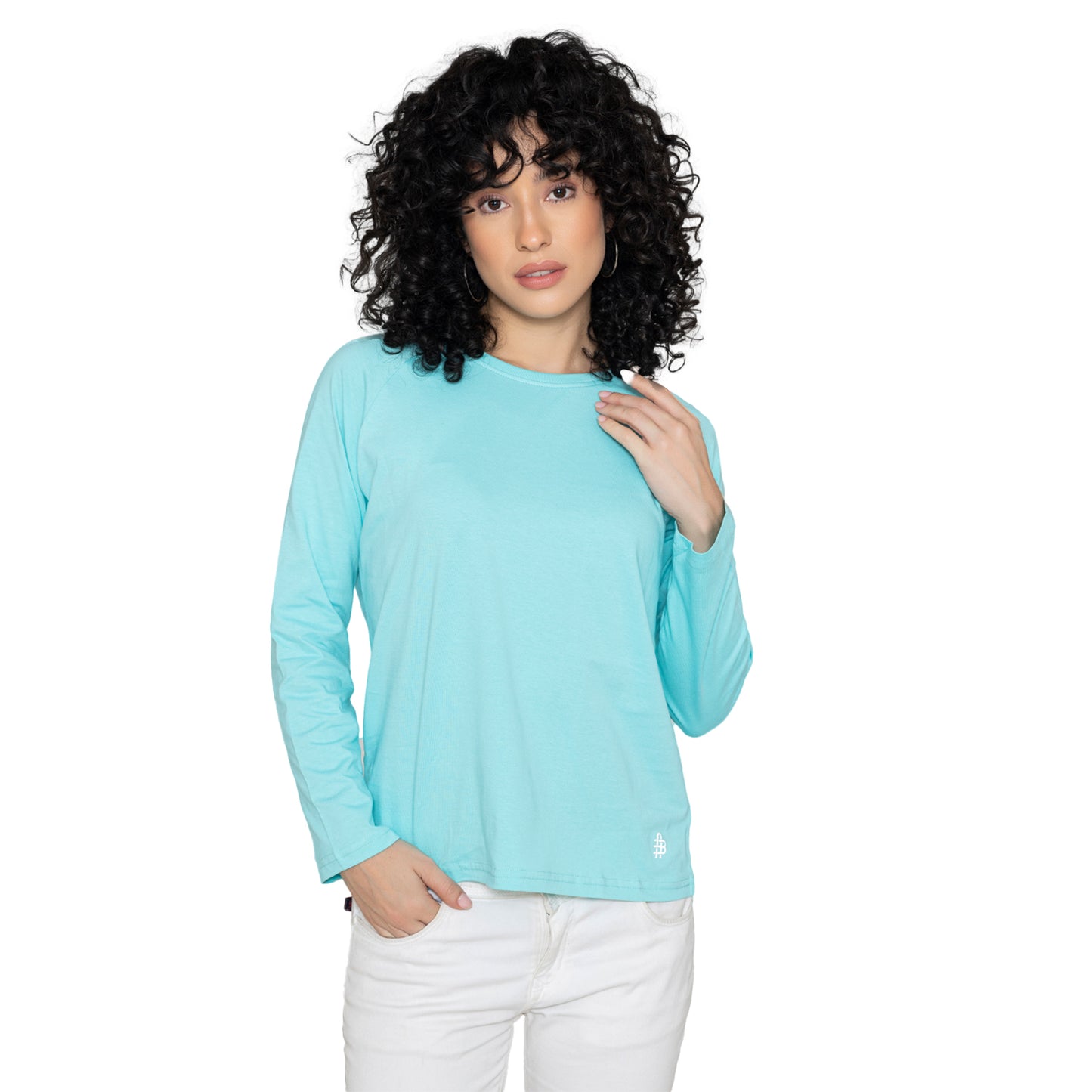 Women Round Neck Lounge Wear Printed Tee- Comfort Fit - Aruba blue