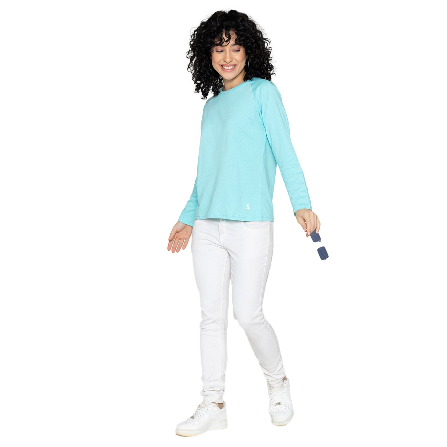 Women Round Neck Lounge Wear Printed Tee- Comfort Fit - Aruba blue