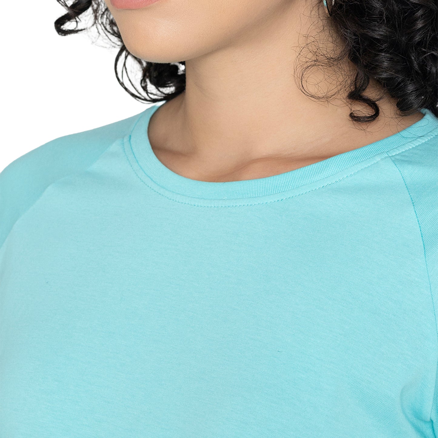 Women Round Neck Lounge Wear Printed Tee- Comfort Fit - Aruba blue