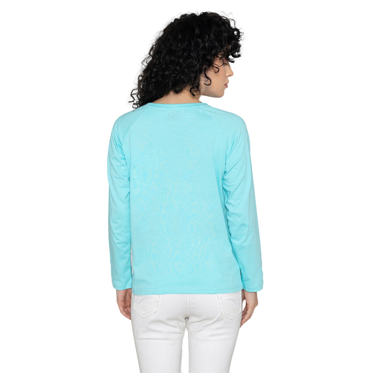Women Round Neck Lounge Wear Printed Tee- Comfort Fit - Aruba blue