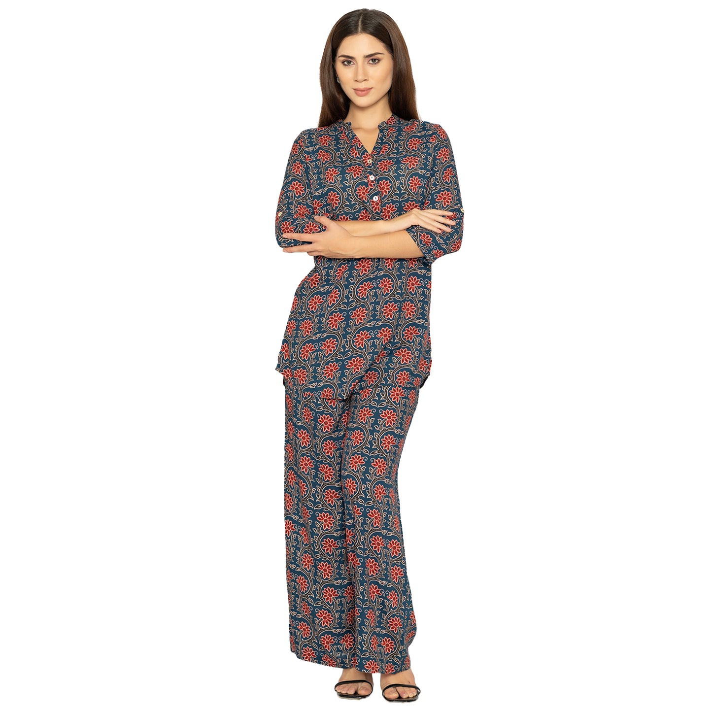 Floral Printed Palazzo – Navy & Red