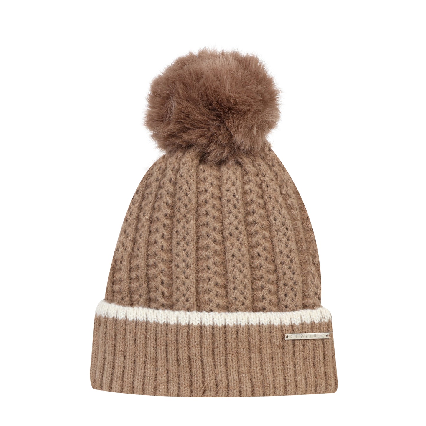 Women & Girls Pom-Pom Knitted Beanie Cap (Brown)