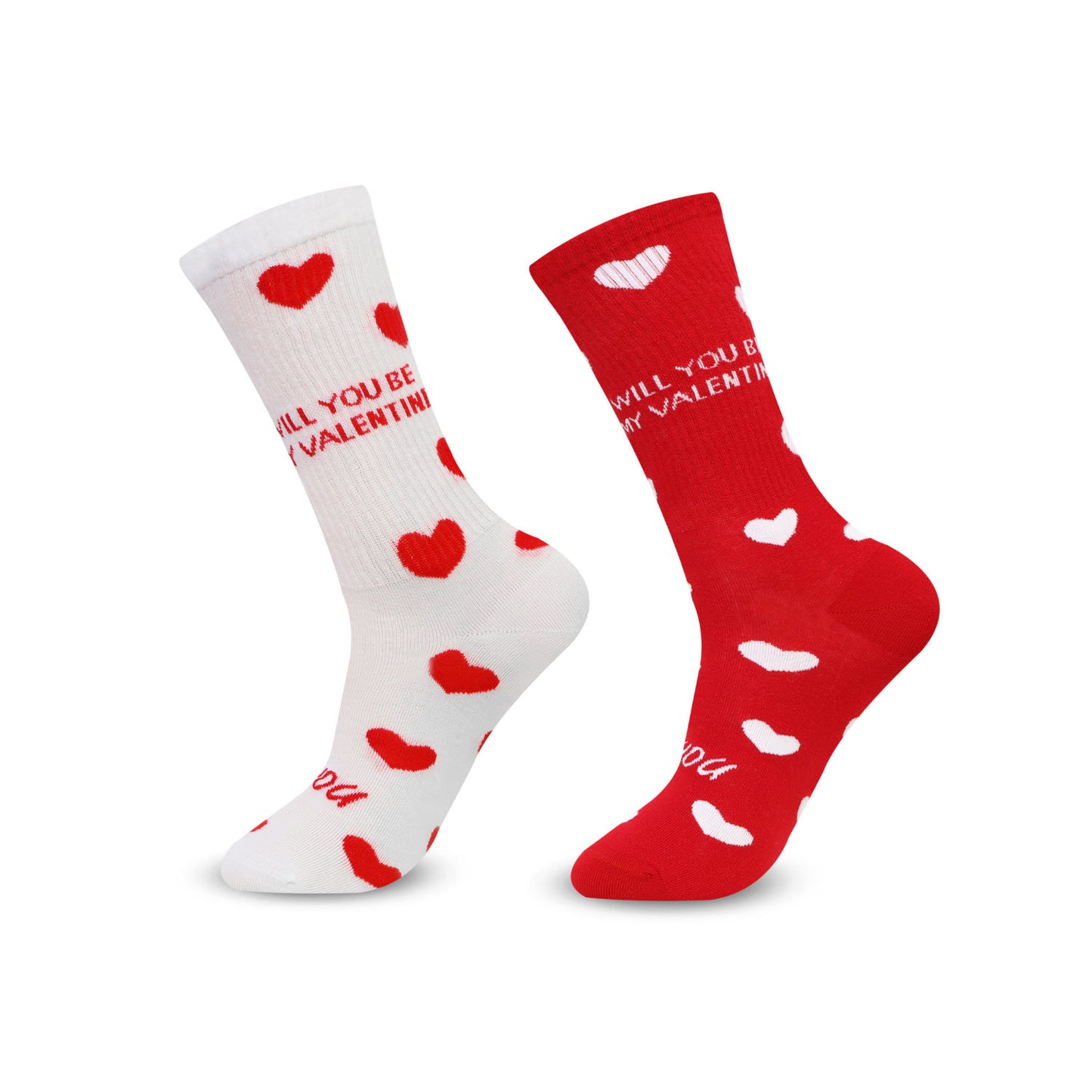 Couple Crew Length Socks Red & White