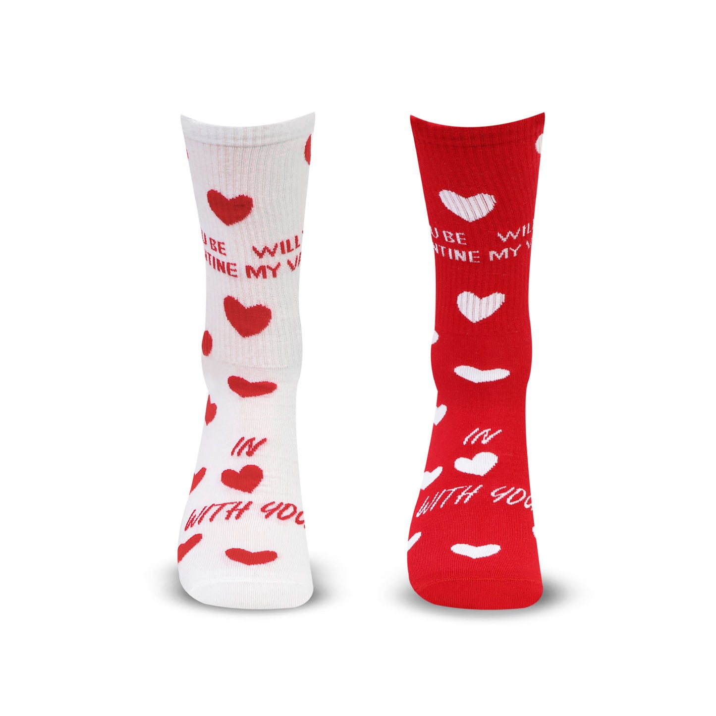 Couple Crew Length Socks Red & White