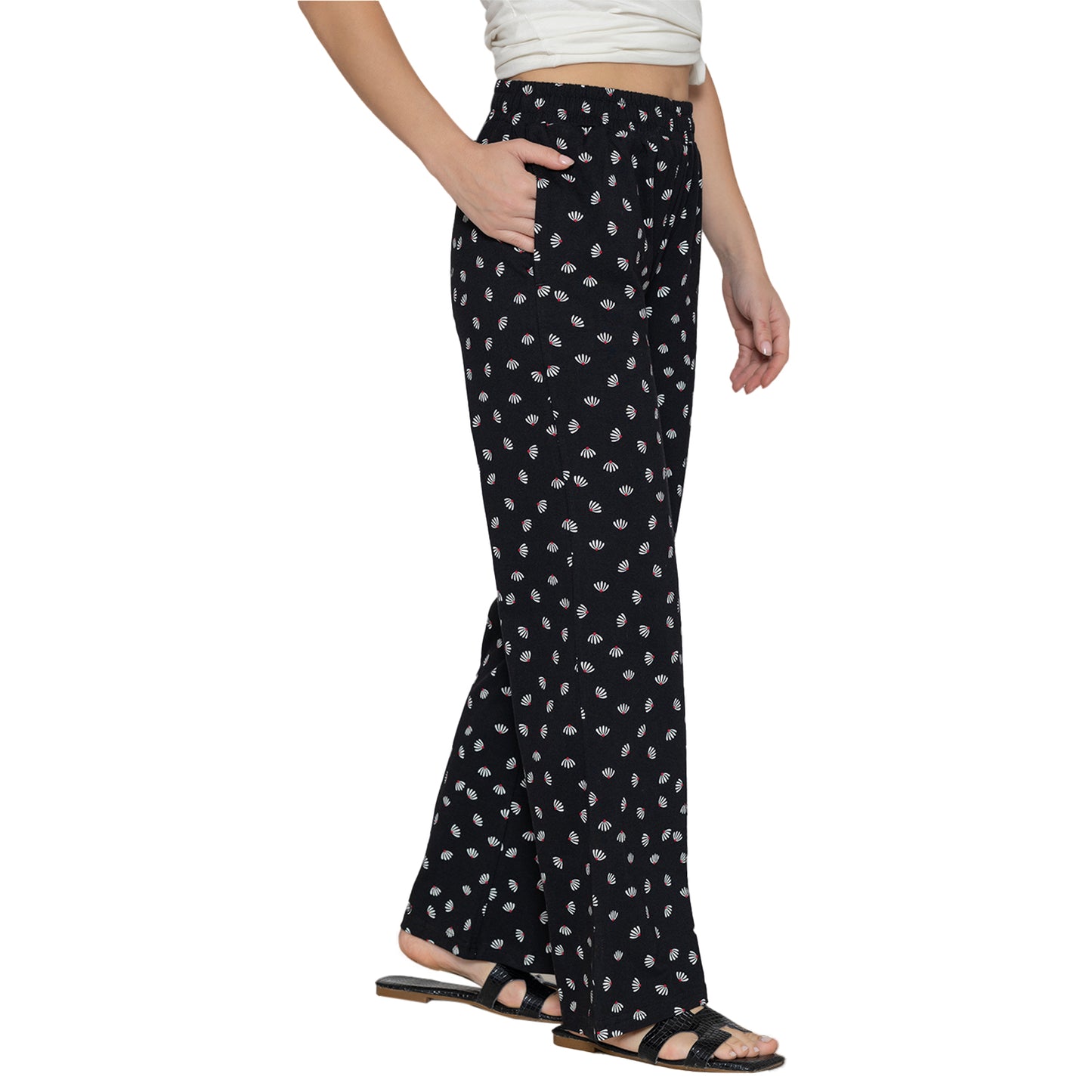 Women Printed Flared Pant -Black