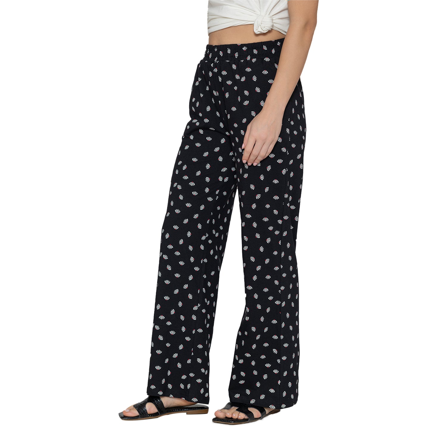 Women Printed Flared Pant -Black