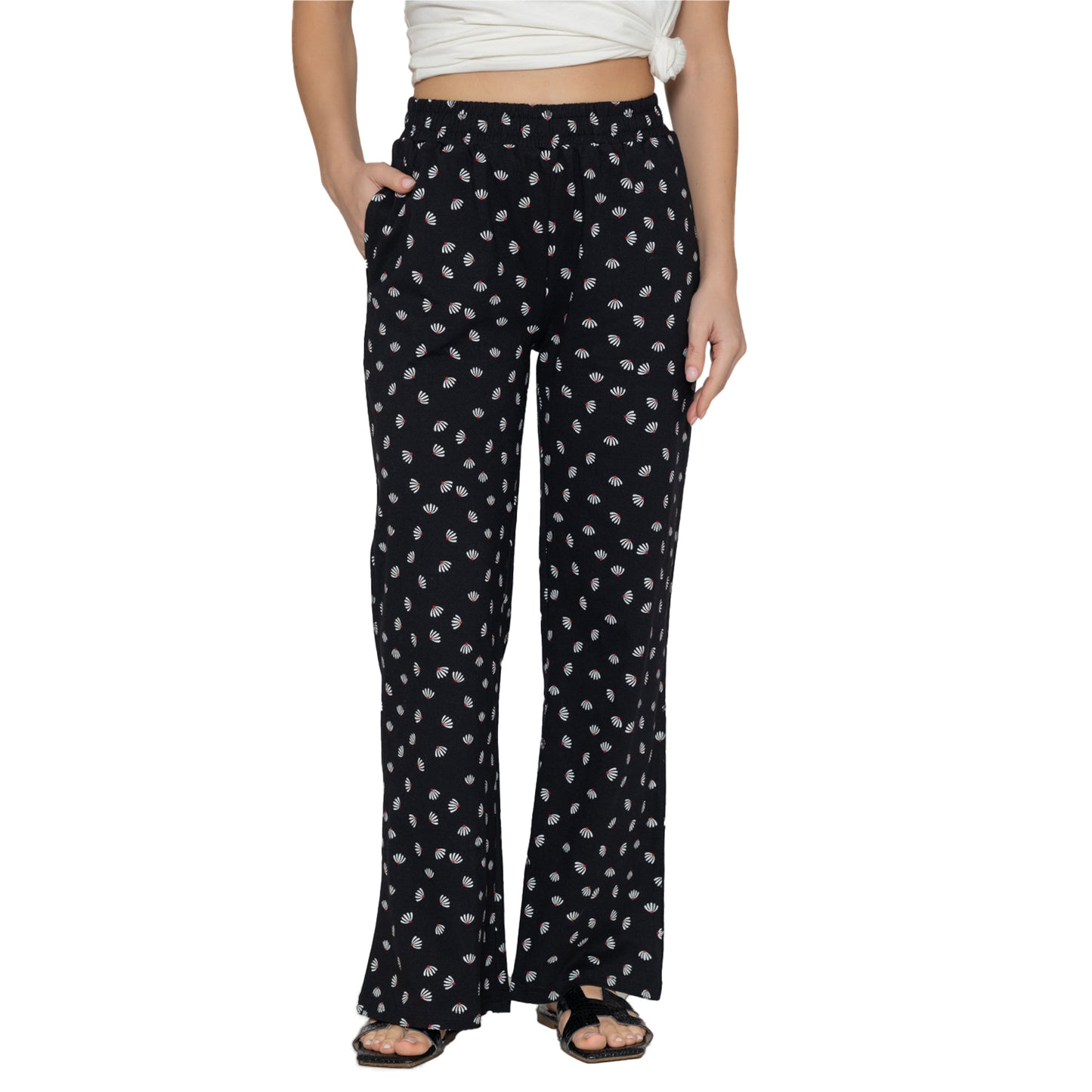 Women Printed Flared Pant -Black