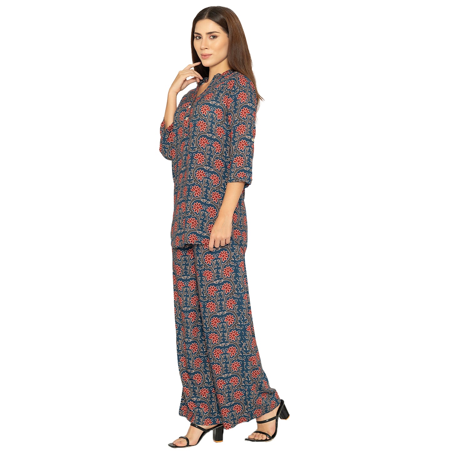 Floral Printed Palazzo – Navy & Red