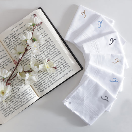 Men's White Cotton Handkerchief With Alphabet Y Initial (Pack of 6)