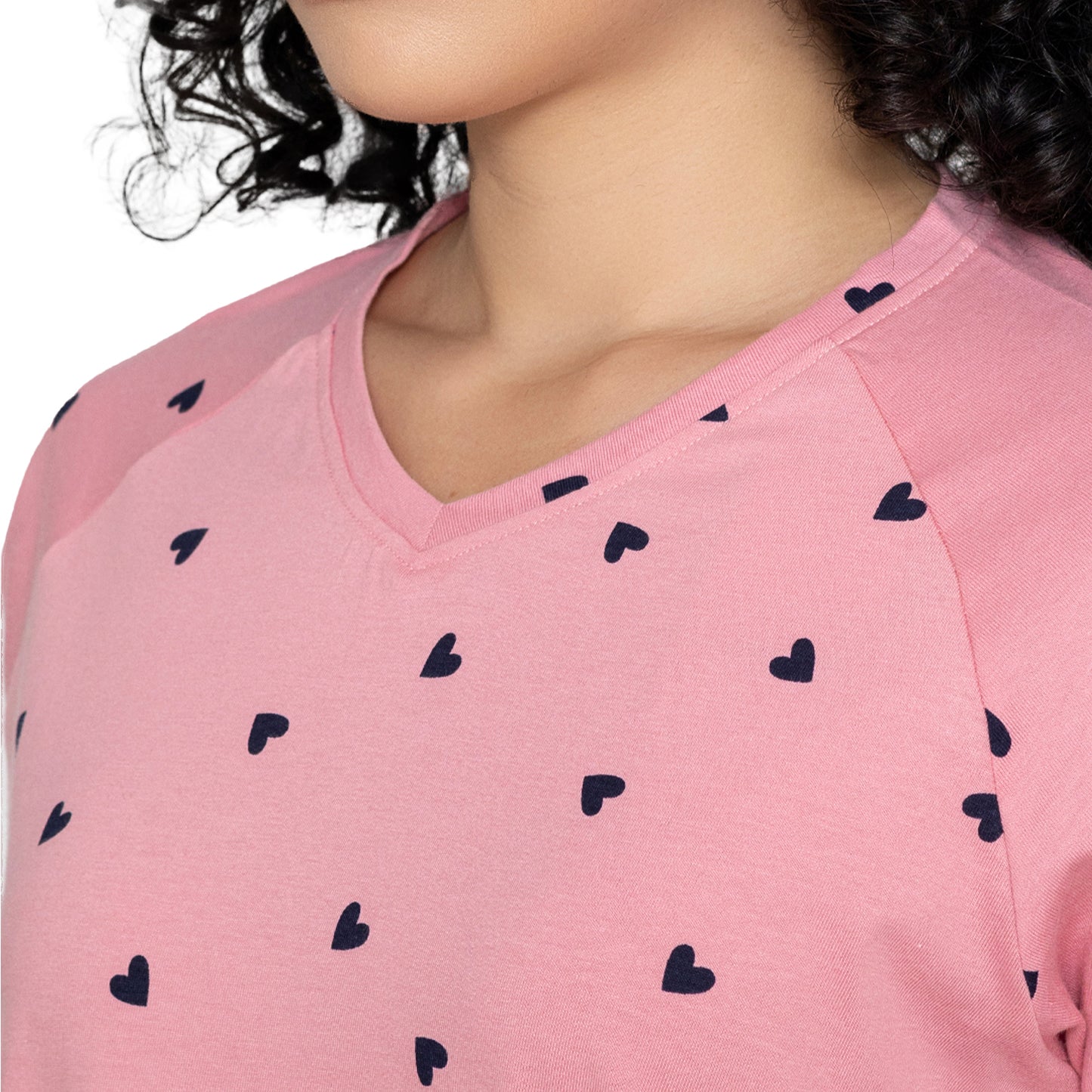 Women's V-Neck Printed Lounge Wear Tee - Pink