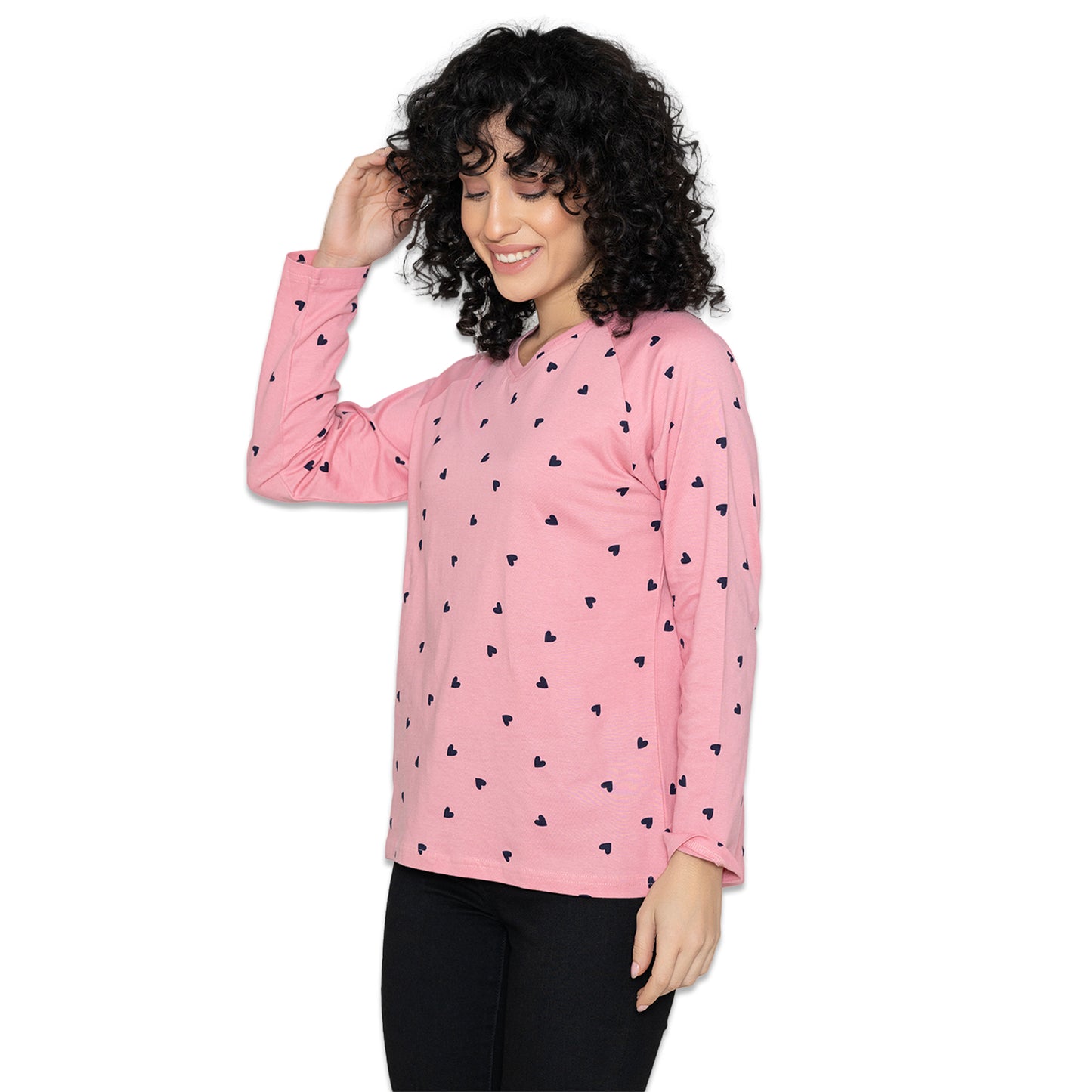Women's V-Neck Printed Lounge Wear Tee - Pink