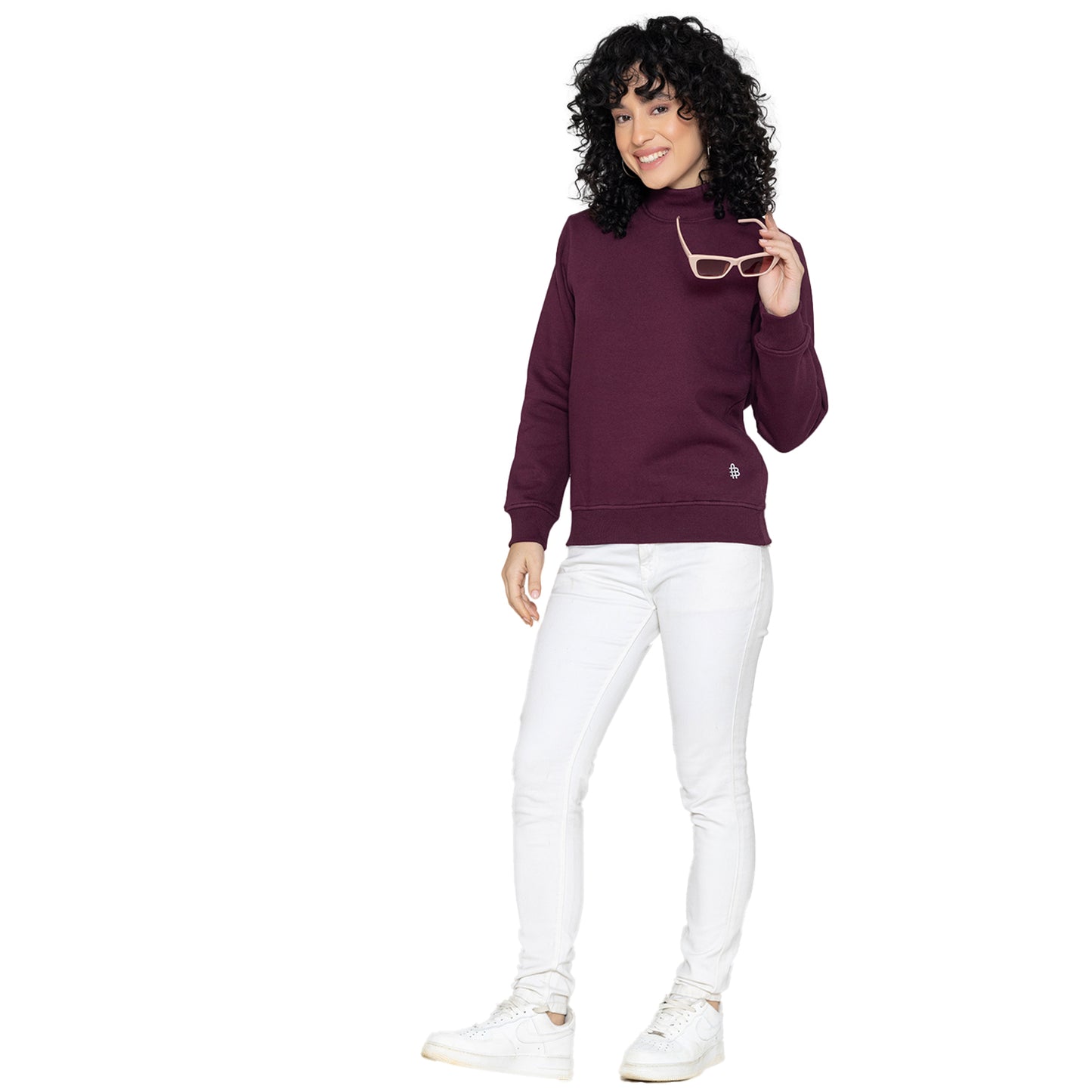 Women High Neck Sweatshirt - Wine