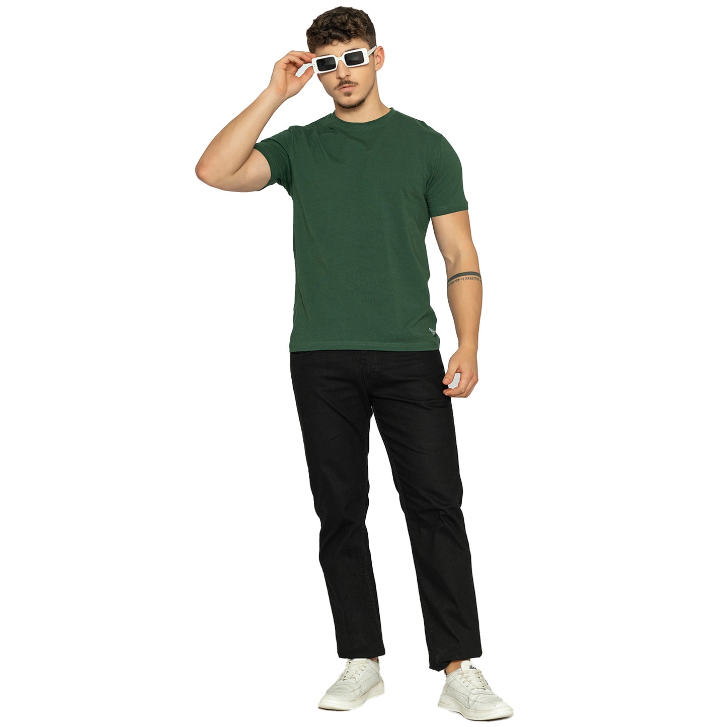 Forest Green Round Neck Half Sleeves T-Shirt for Men